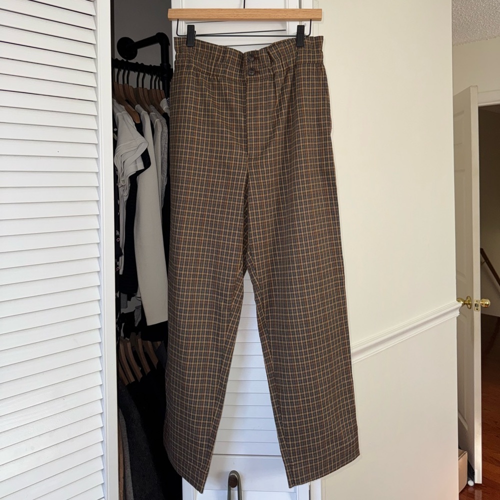 Madewell ‘Plaid Paperbag Tapered Pants’ in Grove Houndstooth Seed Khaki